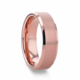 Mens Rose Gold Tungsten Carbide Beveled Edges Wedding Ring - 8mm Wide - Style name: EROS - Ring Size 8