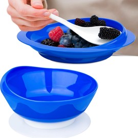 UKYCEORA Spill Proof Scoop Plate and Bowl with Non-Skid Suction Base, Adaptive Dinnerware, Suitable for The Elderly, Patients with Parkinson's Disease, Hand Injuries, etc.(Blue)