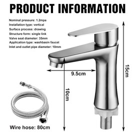 Bathroom Sink Mixer Tap Single Lever Mixer Tap with 80 cm Connection Hose Mixer Tap Bathroom Stainless Steel Mixer Tap Bathroom Modern Washbasin Tap Cold Water Tap for Guest Toilet