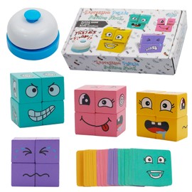 GD HUA 3D Puzzle Face-Changing Magic Cube, Wooden Expression Toy Cube Puzzle, Expression Wooden Cube Puzzle for Children from 3 Years, Wooden Cube Game Puzzle Interactive Puzzle Games