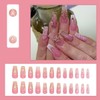 Flower Press on Nails Medium French Tip Fake Nails with