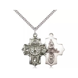 Bliss Sterling Silver 5-Way Christian Catholic Medal Pendant Necklace 18" Chain Boxed