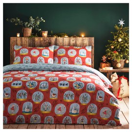 furn. Twelve Days of Christmas Duvet Cover Set, Polycotton, Red, Single