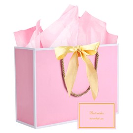 JMANNI Gift Bags, 1PCS Gift Bags Large with Ribbon and 1 Greeting Cards 2 Tissue Paper, Portable Paper Gift Bag with Handles, Birthday Gift Bags,Present Bags for Wedding Party Mothers Day