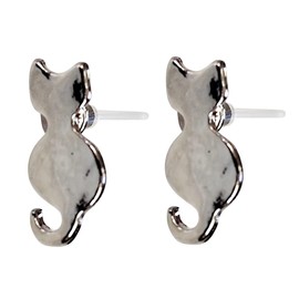 Miyabi Grace Women's Elegant Silver Cat Resin Plastic Post Earrings Hypoallergenic For Sensitive Ears, Resin