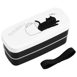 OSK PW-28K 2-Tier Lunch Box, Black Cat, 11.8 fl oz (340 ml) + 10.1 fl oz (300 ml), Includes Chopsticks, Divider, Lunch Belt Included, Compact Storage, Silver Ion, Made in Japan