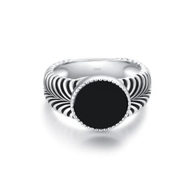 Elegant Men's Ring Made of 925 Sterling Silver with Black Stone - Solid Silver Ring for Men - Classic Design, Highly Polished - Jewellery for Men in Silver and Rose Gold, Silver