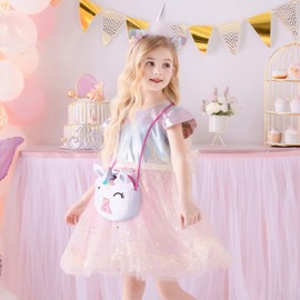 YOOLIFE Toddler Purse for Girls - Birthday Gifts for 3 4 5 6 7 8 Year Old Girls, Unicorn Little Girl Purse Kids Purses, Cute Girl Crossbody Bag Kids Wallet, White (R)