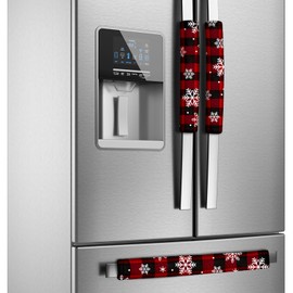Boao 6 Pieces Christmas Refrigerator Cover Cabinet Door Handle Covers Thick Plaid Kitchen Appliance Covers Handle Protector for Christmas Decorations Microwave(Black and Red,Snowflake)