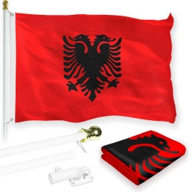 UD_G128 Combo Pack: 6 Feet Tangle Free Spinning Flagpole (White) Albania Flag 3x5 ft Printed 150D Brass Grommets (Flag Included)