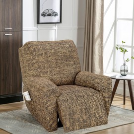 FUANGUI Recliner Chair Cover 4-Pieces Lazyboy Cover for Recliner Chair with Storage Pockets Furniture Protector for Living Room, Jacquard Sofa Slipcover for Kids, Pets, Dog and Cat, 03