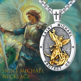 LOOVE St Michael Pendant for Men Sterling Silver Saint Michael Necklace Gold St Michael the Archangel Michael Medal for Men Women Protection Necklace Christian Jewelry Catholic Gifts