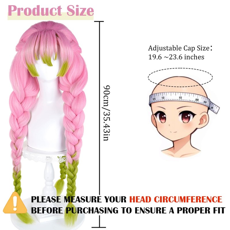 LABEAUTÉ Anime Mitsuri Cosplay Wig – Pink & Green Braided
