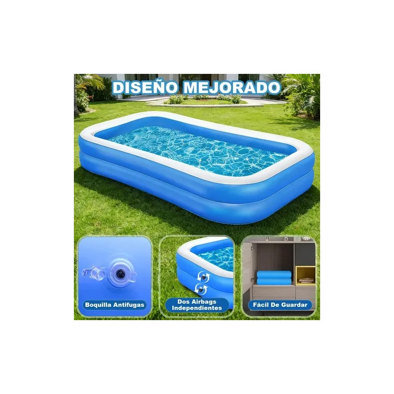 200cm Alberca Inflable Rectangular Piscinas Con Dos Flotador Azul
