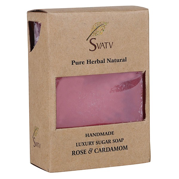 SVATV Handmade Soap with Natural, Soothing Herbs of Rose & Cardamom Moisturised - Traditional Ayurvedic Herbal Body Soap Bars for Men & Women, All Skin Types - 125 g