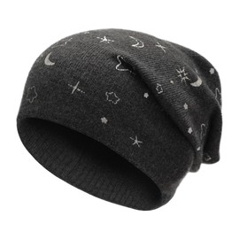 ZLYC Women Knit Slouchy Beanie Hats Soft Winter Stretch Skull Cap(Stars Dark Gray),One Size