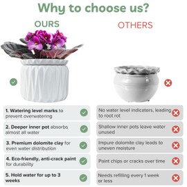 Thriving Thicket 6 inch Self Watering Pot for Indoor Plants, African Violet Pot Ceramic, Flowers Planter (4 inch Opening), Holds 3 Weeks of Water (2 Pack White)