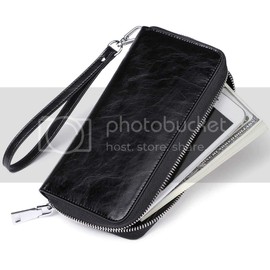 JEEBURYEE Men's Women's Long Wallet, Card Case, Coin Purse, Magnetic Protection, Large Capacity, Holds 18 Cards, Zip Around, Black