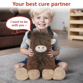 Niuniu Daddy 14" | 3.5 Pound Weighted Highland Cow Plush, Big Highland Cow Stuffed Animal for Kids Adults, Giant Weighted Sitting Plush Toy, Large Body Pillow for Birthday Christmas Holiday Presents