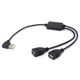 GLHONG Left Angled USB Splitter Cable 90 Deg USB 2.0 A Male to Dual Female Data Charging Syncing Aadapter Cord (Support All Devices) (Left)