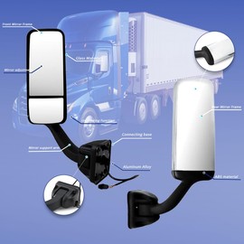 Door Mirror for FREIGHTLINER CASCADIA, Driver Side Black Heated & Motorized Door Mirror Assembly for FREIGHTLINER CASCADIA 2008-2017 (Chrome (Silver), Left)