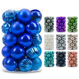 AMS 34ct Christmas Ball Mini Ornaments Party Decoration Shatterproof Festival Widgets Pendant Hanging (40mm, Blue)