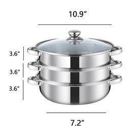 Steamer Pot for Cooking 11 inch, Steamer Pots 3-tier Multipurpose Stainless Steel Steam Pot Cookware with Handle for Vegetable