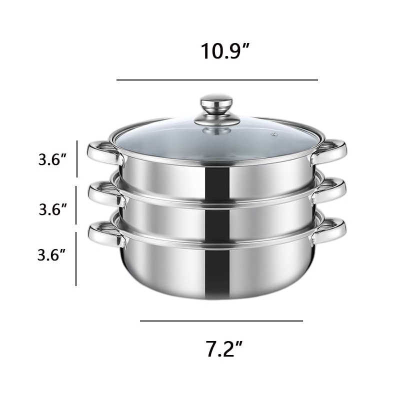 Steamer Pot for Cooking 11 inch, Steamer Pots 3-tier Multipurpose