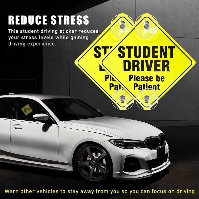 Ohleats 2PCS Student Driver Sticker for Car Window, 5"x5" Please