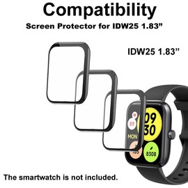 3D Screen protectors Compatible with IDW25 1.83” KALINCO Smart Watch, 3 Pieces, Full Coverage, Anti-shatter