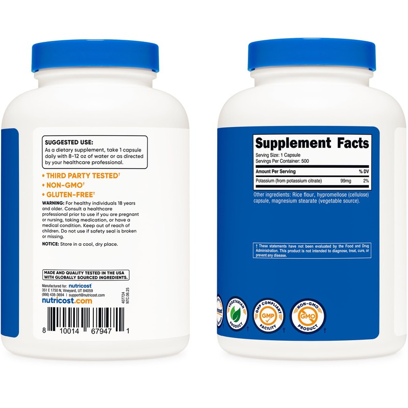 Nutricost Potassium Citrate 99mg, 500 Capsules