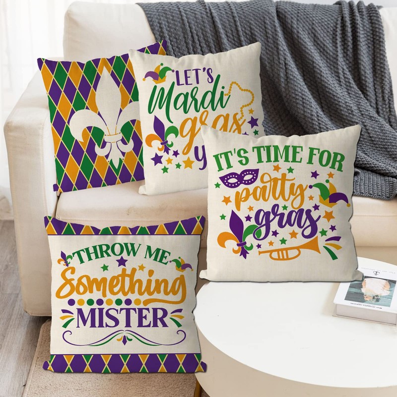 GAGEC Mardi Gras Cushion Covers 16 x 16 Inch Set