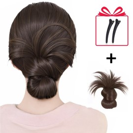 VELNIO Clamp-type thorn bun low bun ponytail wig, rich natural volume up-style hairpiece, 1 piece, light brown / VELNIO 집게형 가시번 로우번 똥머리 가발 풍성한 자연볼륨 업스타일 헤어피스, 1개, 라이트브라운