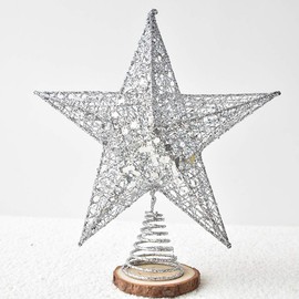 Acronde 10” Christmas Tree Topper Star Tree-top Star Christmas Tree Decoration Indoor Party Home Decoration (Silver)