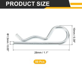 uxcell 50 Pcs Hitch Pin Clip, 1.5mm x 28mm R Clips Carbon Steel Retaining Wire Hair Pins Cotter Pin Assortment Kit Clips for Trailer Tractors Mower Carts Truck Pin Clip, Silver