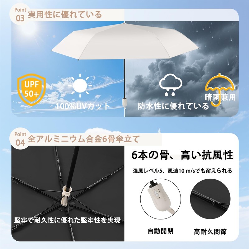 Mustarpicking 日傘 超軽量 220g UVカット率 100% 完全遮光 遮熱 ワンタッチ自動開閉 折りたたみ傘