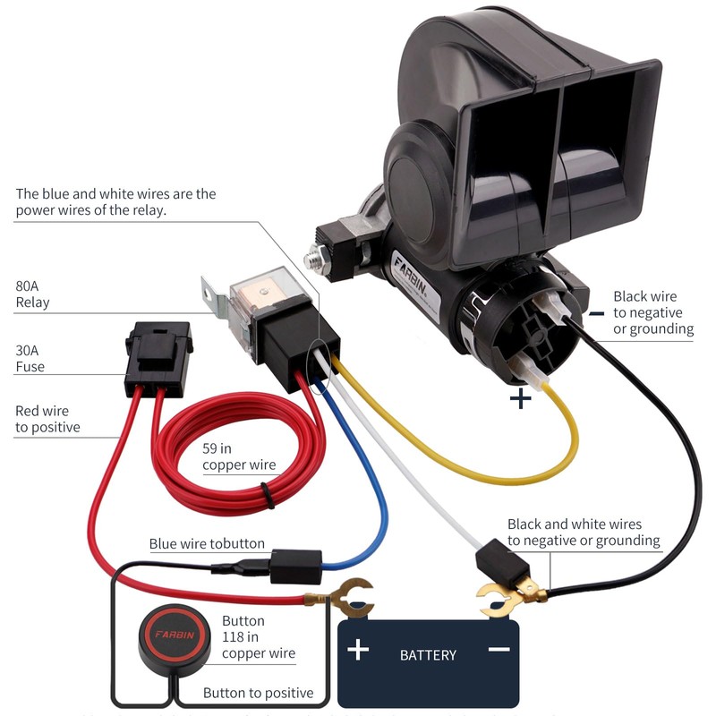 FARBIN Air Horn for Truck Compact Train Horn Electric Car