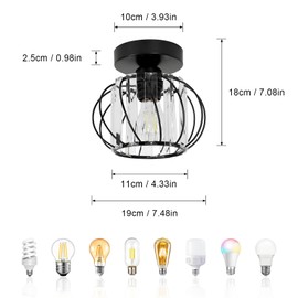 Goeco Ceiling Light Crystal Black, E27 Modern Ceiling Light, Vintage Industrial Chandelier with Cage-Shaped Lampshade for Entrance, Hallway, Bedroom, Living Room