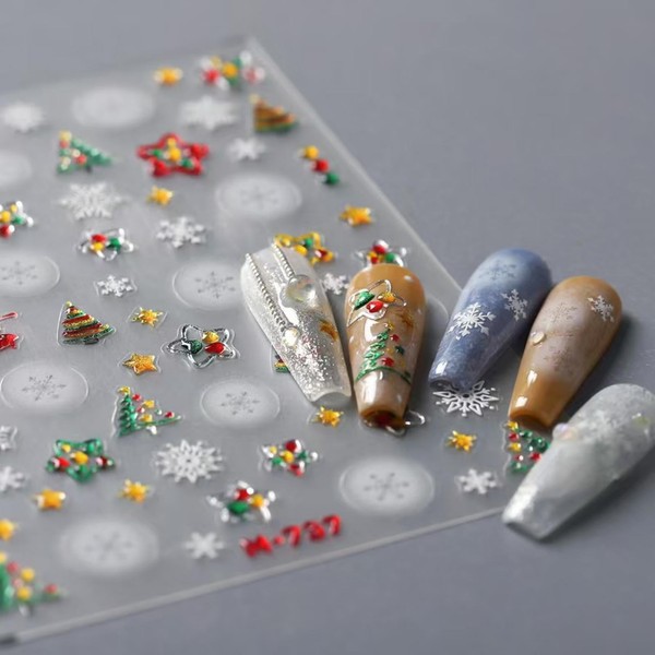 Christmas Nail Art Stickers Snowflake Nail Decals 5D Embossed Self