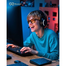 Bloomoak Gaming Glasses | Glasses with Blue Light Filter | Comfortable | Anti-Glare Protection Against Fatigue, Eye Overload | Computer, Screen, Phone, Light Amber - Frosted Tortoiseshell Frame