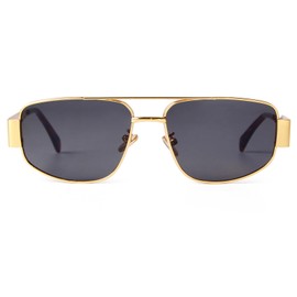 Laurinny Trendy Retro Rectangle Sunglasses for Women Men Vintage Metal Frame Sunglasses, Gold/Grey
