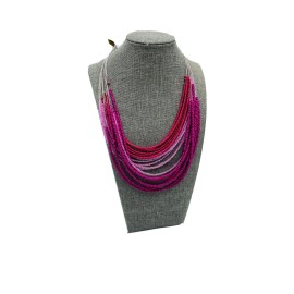 MIXIT Color Layered Beaded Necklace Light Dark Pink Beads Tribal Festival New