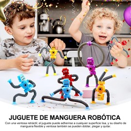 AEVIORA 4 Pcs Robot Telescópico con Ventosas, con 12 Pcs Mini Tubos Sensoriales para Niños, Pop Tube Sensor, Fidget Toys, Juguetes para Aliviar el Estrés para Adultos y Niños (Robot)