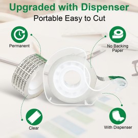 Glufirm Double Sided Tape for Gift Wrapping with Dispenser, 3/4 in x 300 in, Double Stick Tape 6 Pack, Christmas Wrapping Paper Tape, Linerless, Office and School Supplies