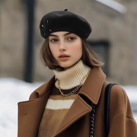 Croogo Boina francesa mezcla de lana para mujer, boina clásica clásico, gorro cálido para artista, sombrero de invierno para pintor, Bl79-negro, Talla única