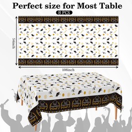 Gimsan Graduation Tablecloth 2025 Decorations 8 Pcs 54”x108” Disposable Plastic Congrats Grad Tablecover for Graduation Party Supplies Green + Gold