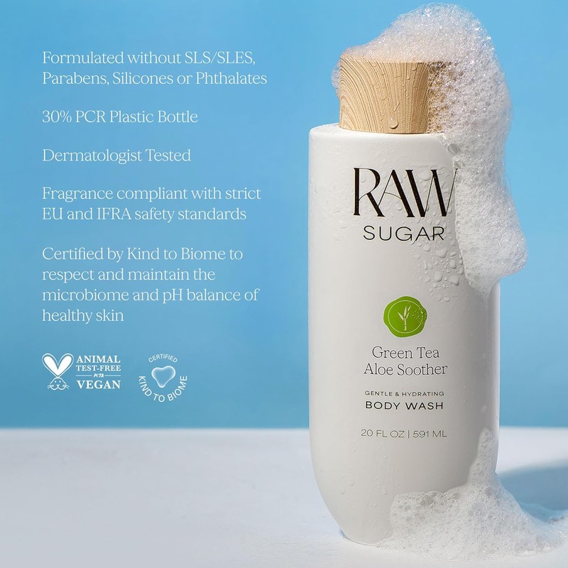 RAW SUGAR, Body Wash Green Tea Aloe Soother, Gel de