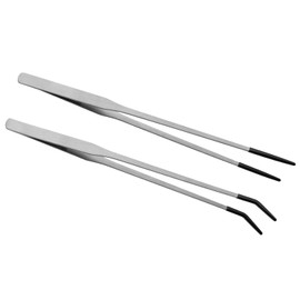 2 Pcs Stainless Steel Reptile Feeding Tongs with Rubber Tip, 11.8 Inch Straight and Curved Extra Long Tweezers for Lizards, Bearded Dragon, Snake