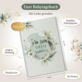 EULENTALER® The Baby Diary, Creatively & Thoughtfully Designed by Educators, A Year Full of Miracles, DIN A4, Baby Album, Memory Book Gender Neutral, For Girls and Boys