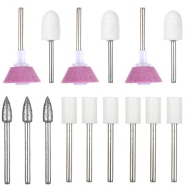 MBAIYO Nail Drill Bits Replacement Heads, 15PCS Ceramic Nails Bits Nail Files 5 Styles Manicure Polishing Head Set Felt Metal Emery for Salon Electric Manicure Pedicure Tools